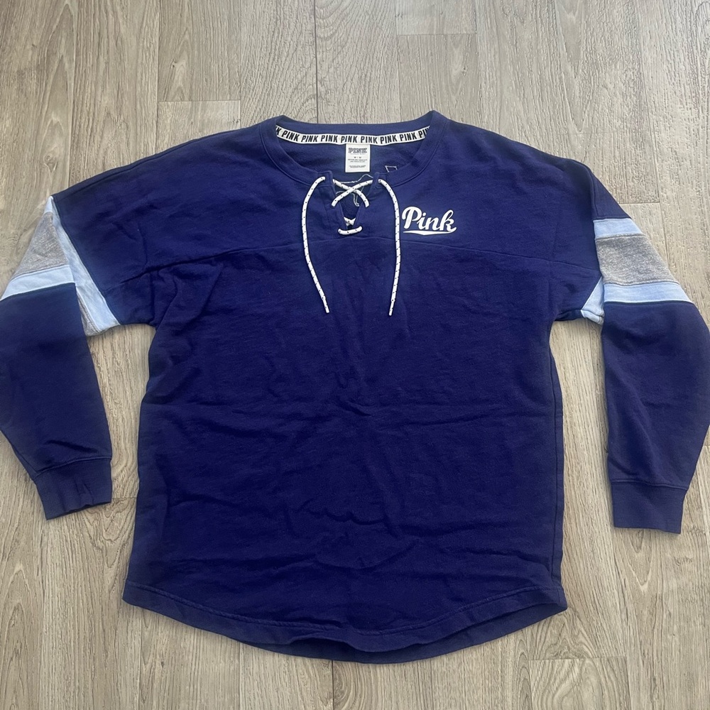 Victoria’s Secret PINK Lace Up Long Sleeve Spirit Jersey Navy Blue M